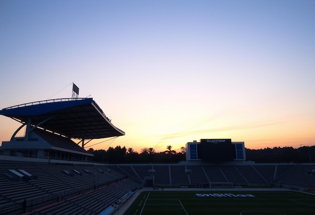 a stadium with a flag on the top of it