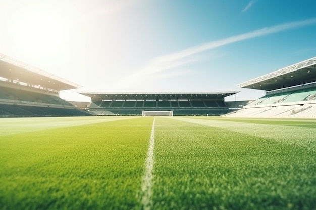 A stadium with a grass field in perfect conditio