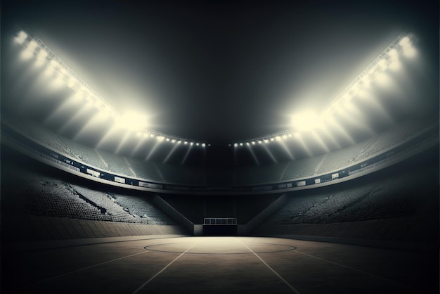 A stadium with a lot of lights and a sign that says " i am a rugby player "