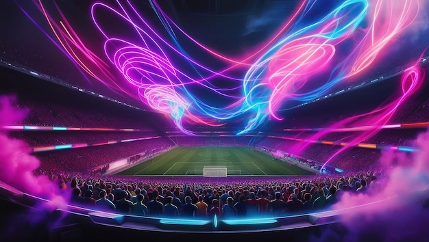 Stadium with Neon Colorful Flashlights Background