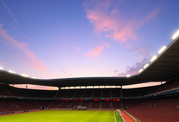 a stadium with a pink cloud in the sky