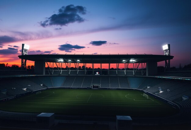 a stadium with a purple sky and the word stadium on the bottom