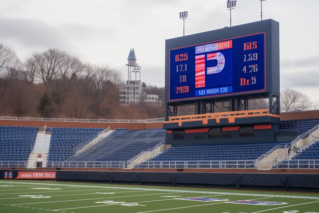 Photo a stadium with a scoreboard showing replays