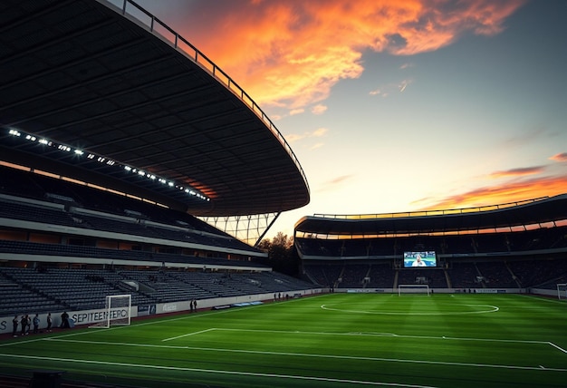 a stadium with a sign that says  the score  on it