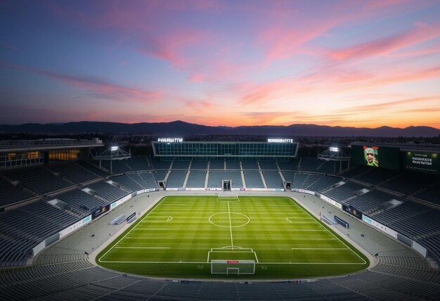 a stadium with a sign that says  soccer  on it