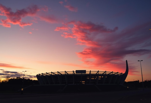 a stadium with a sign that says  welcome to the sky