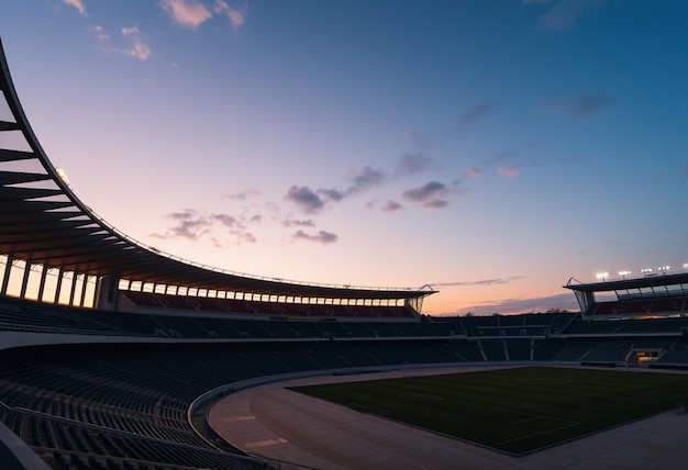 a stadium with a sky that has the sun shining on it