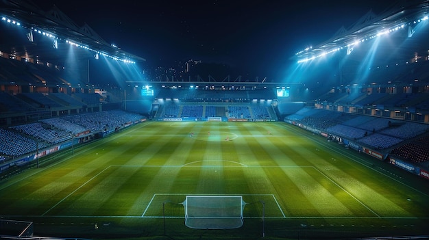 a stadium with a stadium with a blue light on the top