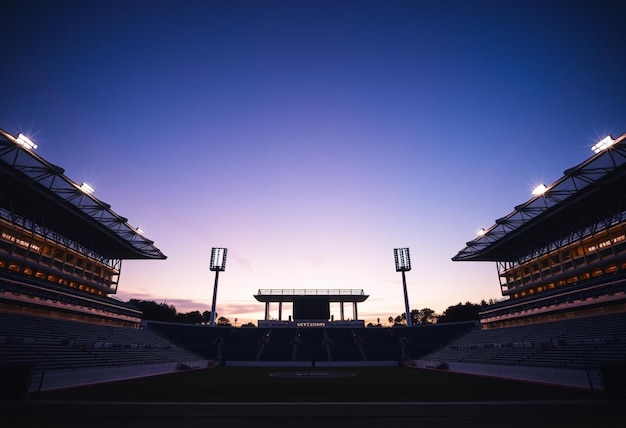 Photo a stadium with the sun setting behind it