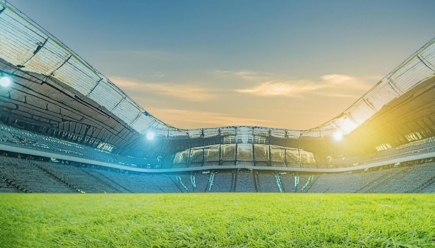 a stadium with the sun shining on the top of it