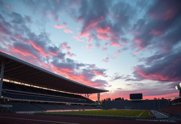 Photo a stadium with a sunset in the background and the sky in the background