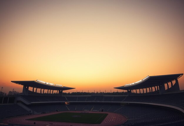 Photo a stadium with a sunset in the background