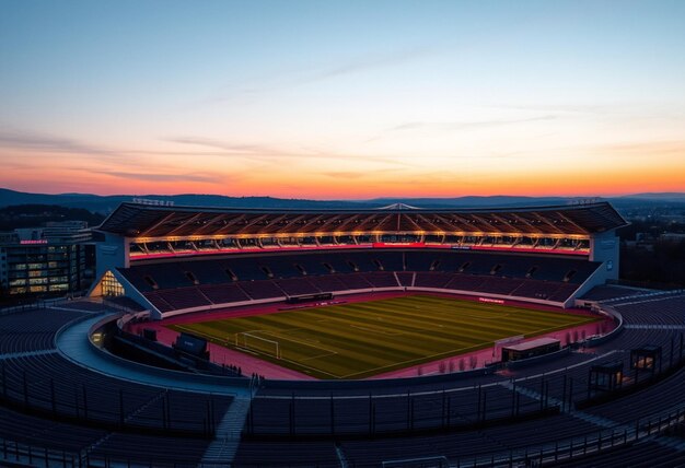 Photo a stadium with a sunset in the background