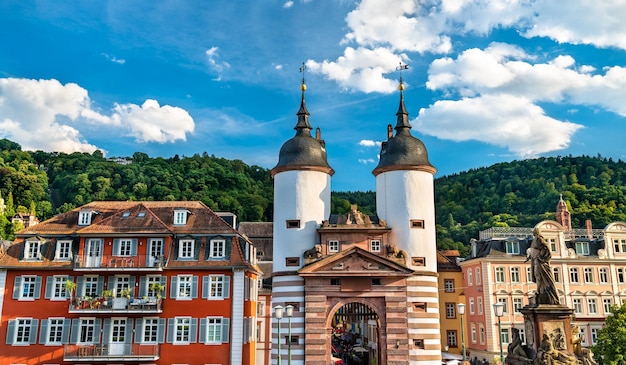 Stadttor gate from the old bridge in heidelberg germany