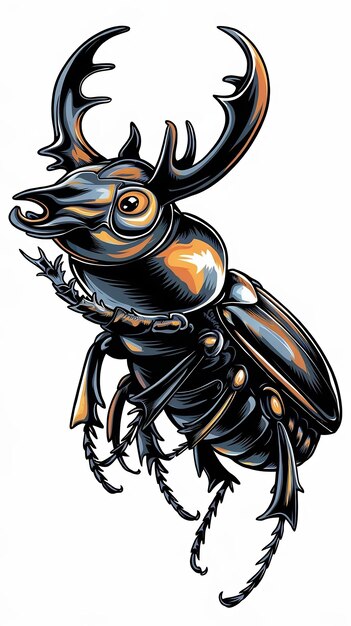 Stag beetle flying cartoon style