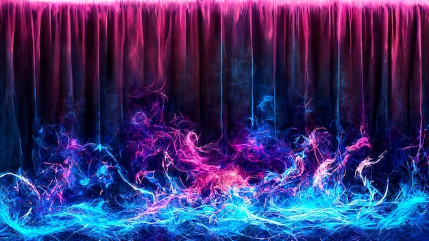 Stage curtan with pink and blue fire neon effect background