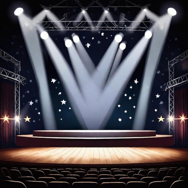 Stage lights and spotlights Stage lighting effect Stage Spotlight Background AI generated