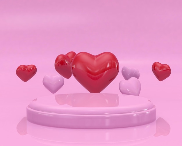 Stage mockup template valentine wedding love heart shape and gift box 3d rendering