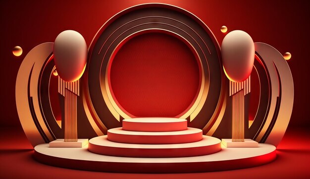 Stage Podium Scene for Award Ceremony on red Background Generative ai