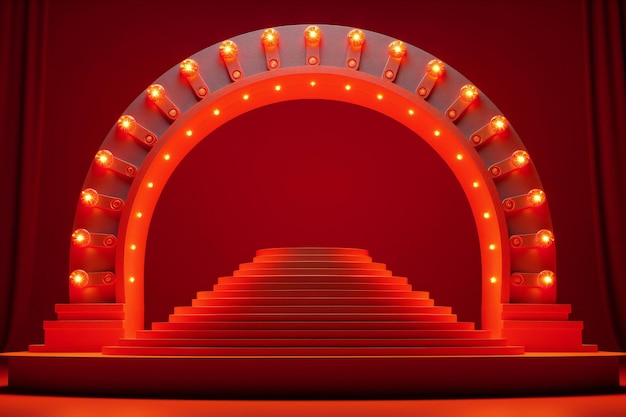 Stage podium with lighting Stage Podium Scene with for Award Ceremony on red Background