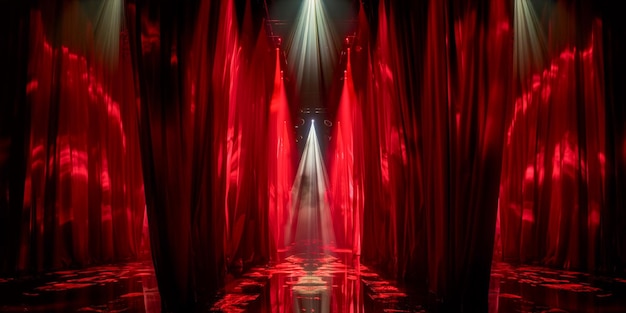 Stage Spotlight Red Velvet Curtains and Dramatic Lighting