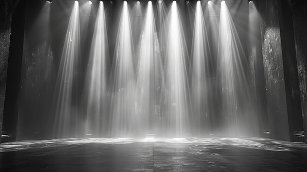 Stage Spotlight with White Smoke and Wooden Floor Stage Podium Scene