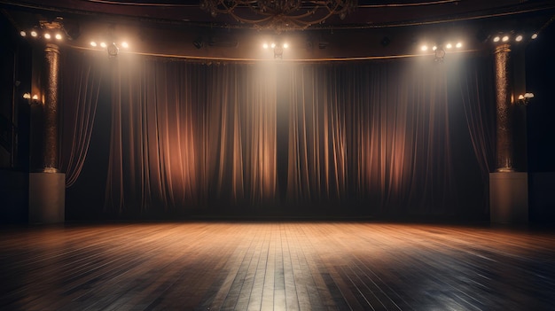 Stage theater with red curtains and wooden floor