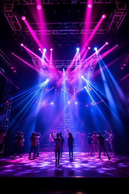 stage with an abundance of vibrant lighting creating a mesmerizing spectacle Colorful spotlights