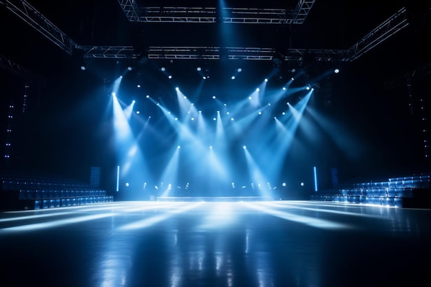 A stage with a blue light in the background