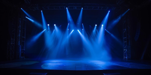 A stage with blue lights shining on it