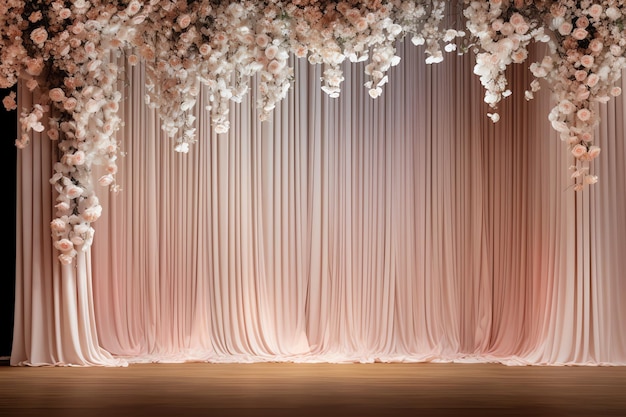 A stage with a curtain made of flowers.