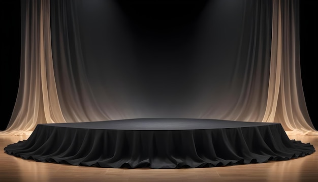 a stage with a curtain that says  the word  on it