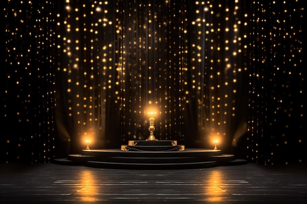 A stage with a golden light and a podium with a gold star on it.