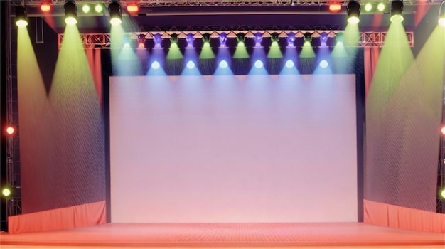 A stage with a large screen that says'the stage '