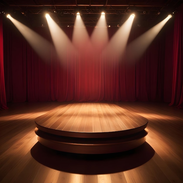 A stage with a light on it and a red light on the bottom