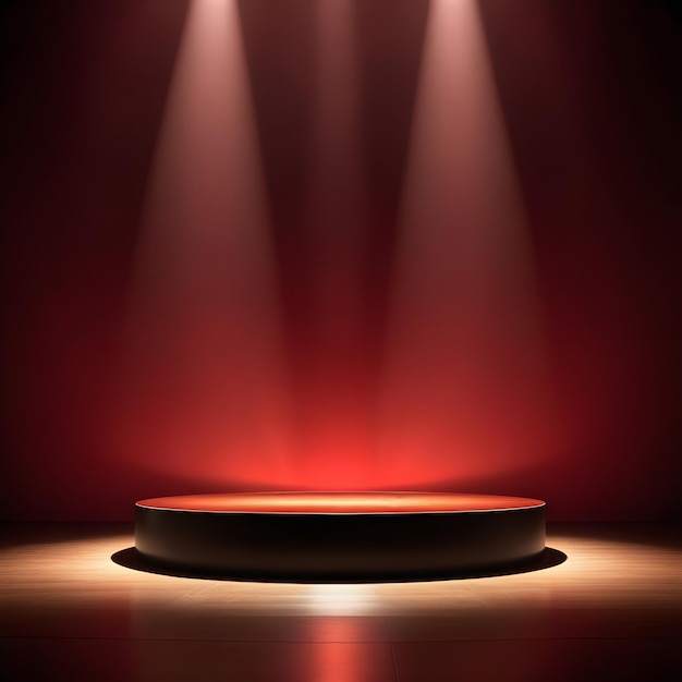 A stage with a light on it and a red light on the bottom