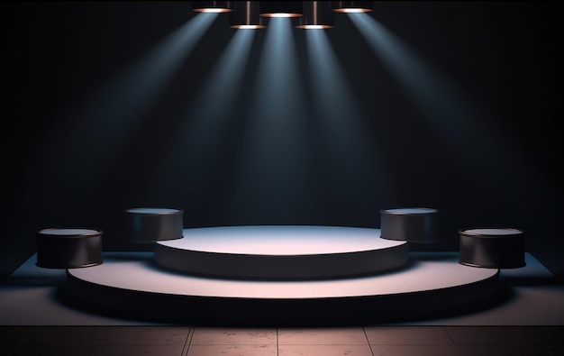 A stage with a light on it and a spotlight on the right.