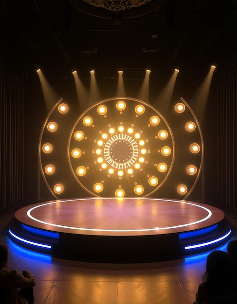 a stage with lights and a circle with a circle of light on it