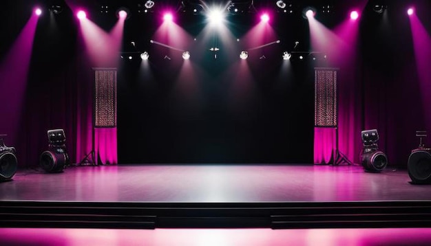 a stage with lights on it and a stage with a pink light on it