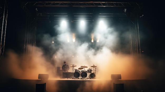 stage with lights and smoke