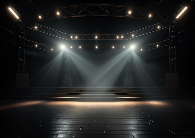 a stage with lights and a stage with a spotlight on it