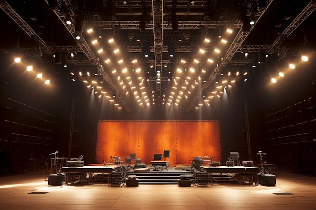 Photo stage with multiple lights ready for performance