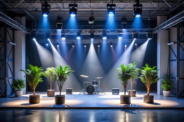 a stage with palm trees and a drum set that says quot palm trees quot