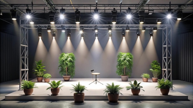 Photo a stage with plants and a stage with a sign that says quot potted plants quot