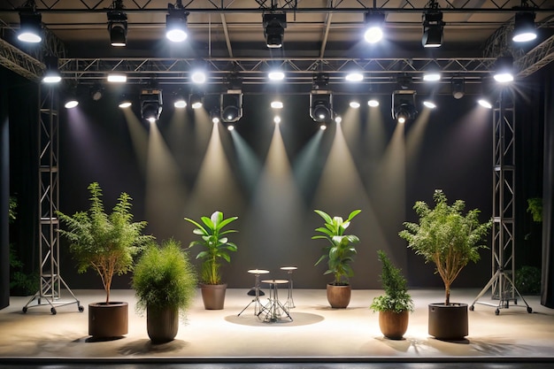 Photo a stage with potted plants and a spotlight on it