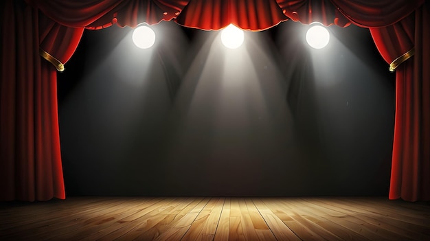 Photo a stage with a red curtain and spotlights on it