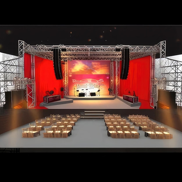 Photo a stage with a red curtain that says  the stage