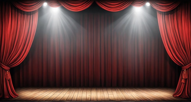 Photo a stage with red curtains and a spotlight on the left side