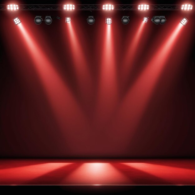 A stage with a red light and a red background