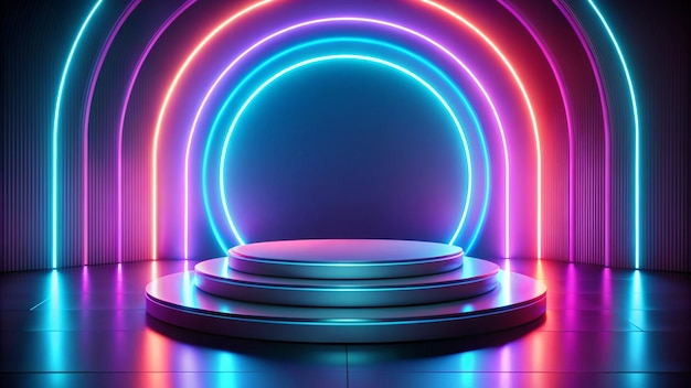 a stage with a round circle and a round stage with a large circle on it